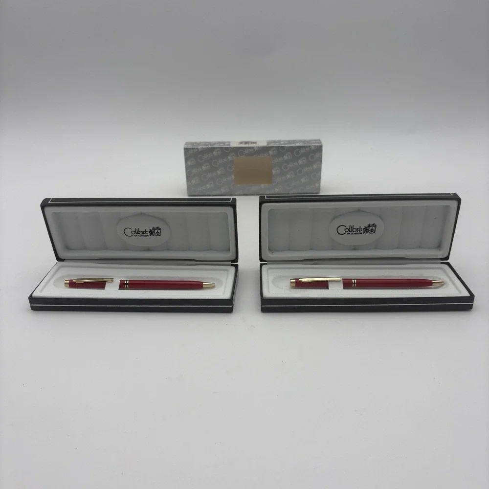 Colibri Of London Red Ballpoint Pens Lot 2 Gift Boxed Gold‎ Trim Metal Writing